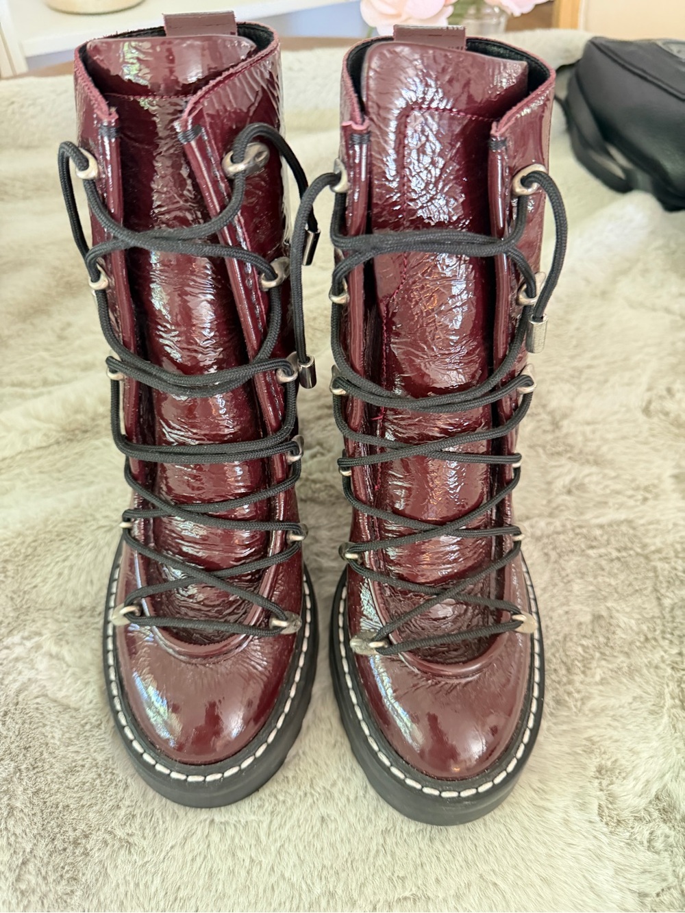 Rag & Bone Burgundy Patent Lace-Up Combat Boots